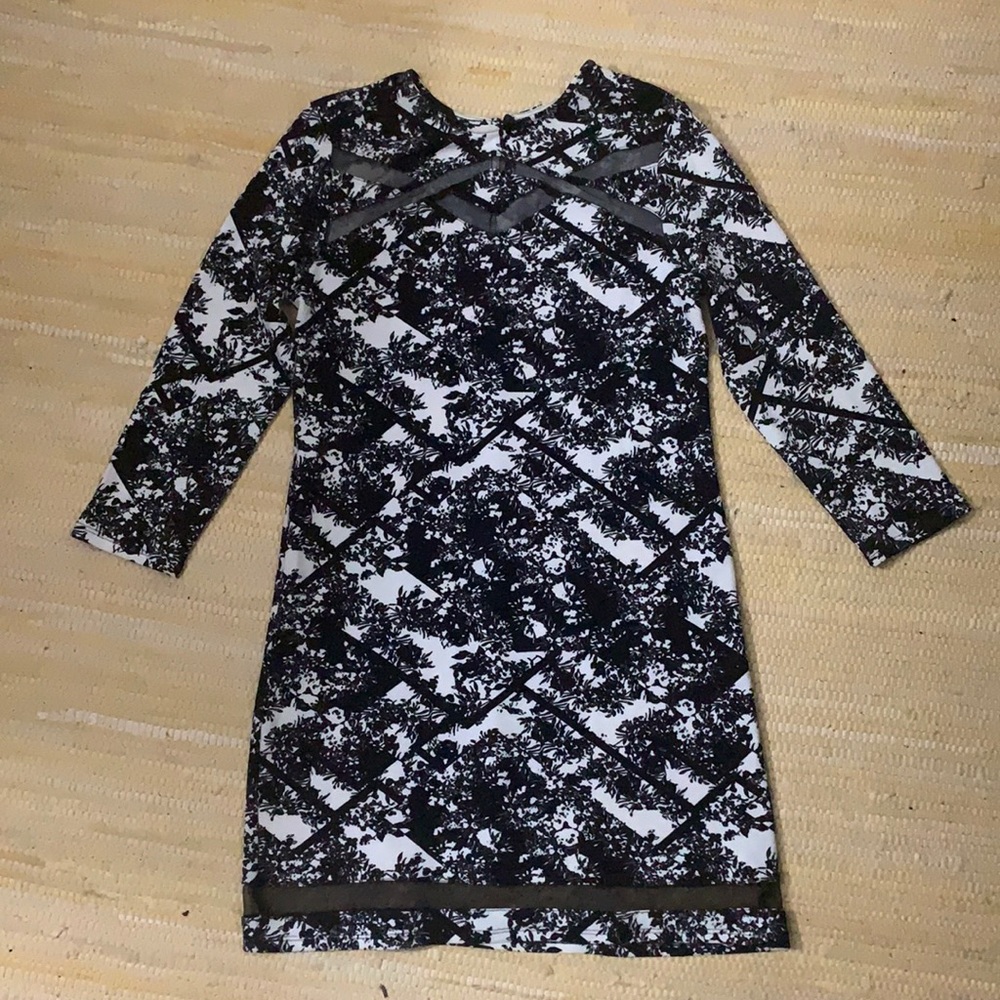 Xhilaration Black and White Mini Dress with Mesh - Size Medium
